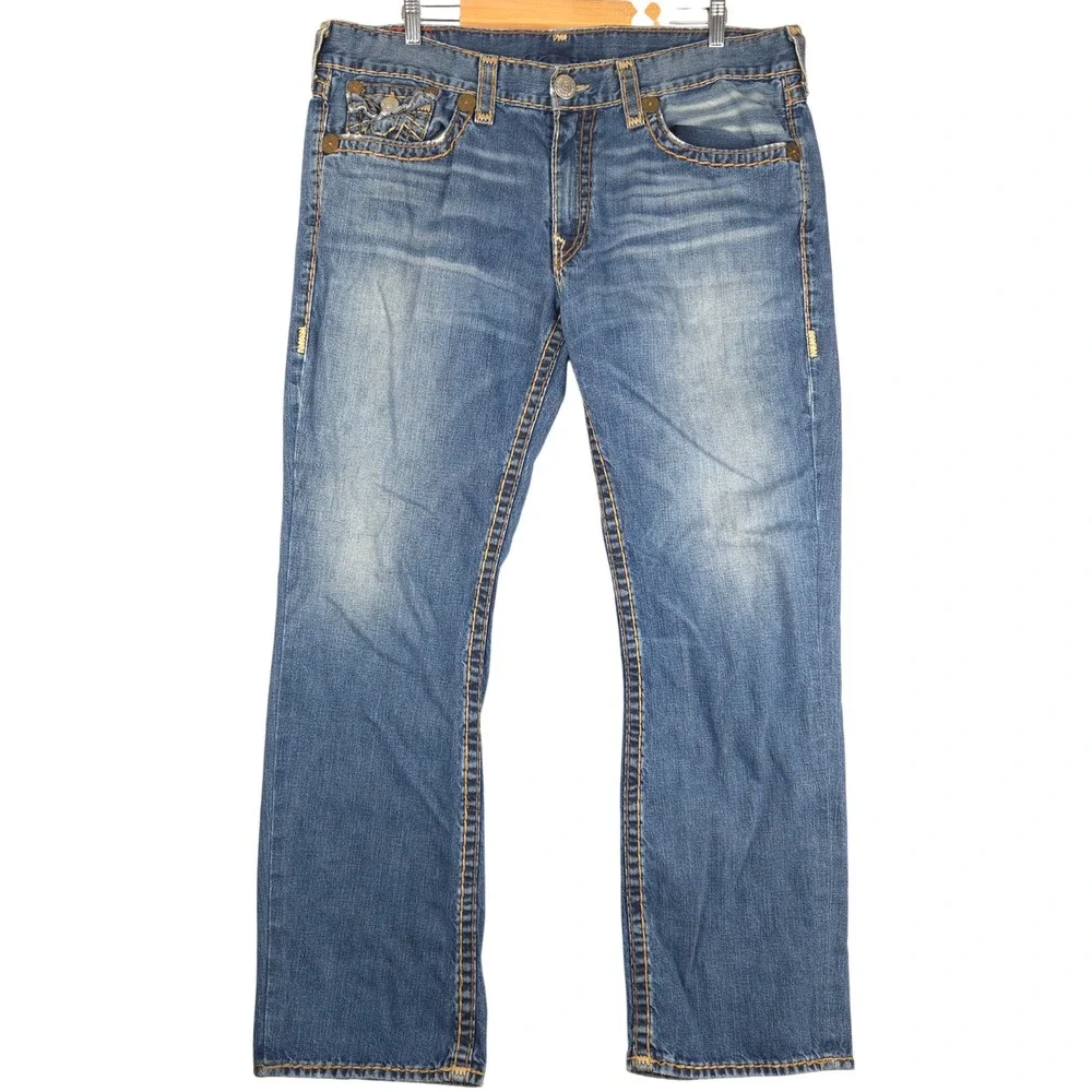 True Religion Billy Super T Mens Blue Jeans Straight Leg 42 Made in USA 24-856BW